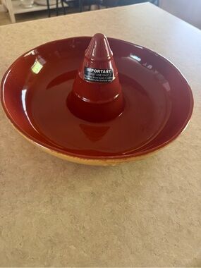 Red Ceramic Chip and Dip Serving Bowl with Cone - Unbranded